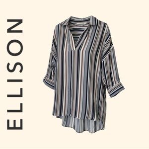 Ellison Striped Split-Neck Blouse Tunic | Size Medium | Excellent Condition